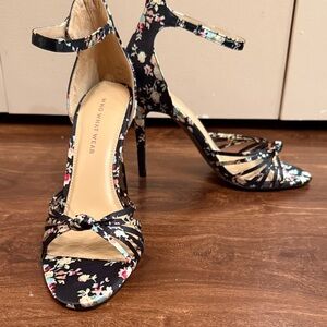 Who What Wear Black Floral Strappy Heels